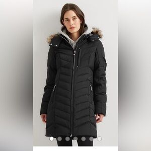 Eddie Bauer Black Down Fur Accent Puffer Coat